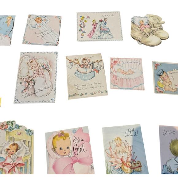 VTG Welcome New Baby Announcement Greeting Stork Boy Girl Just Arrived USED - Picture 3 of 7